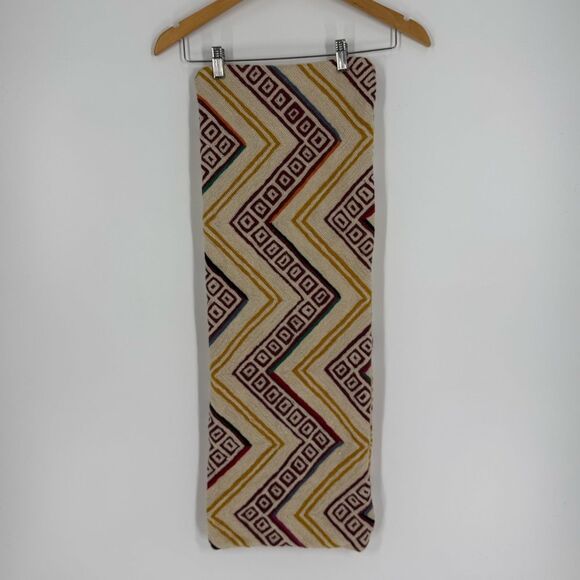 Anthropologie Hand-Embroidered Wool Pillow Cover – Geometric Zigzag, 12”x35” - Picture 4 of 9
